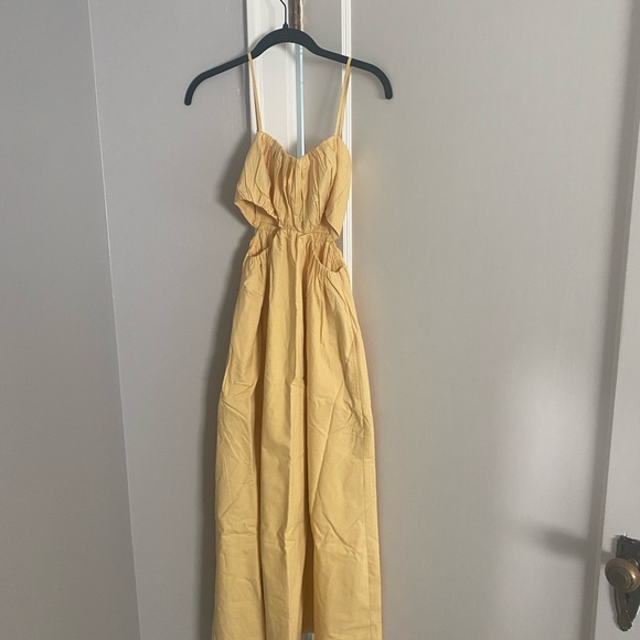 A&F Yellow Bubble Top Midi Cut Out Poplin Dress - Picture 7 of 9